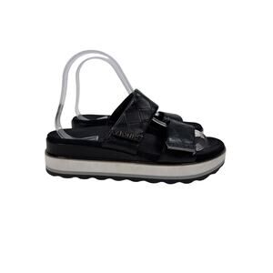 Vionic Brandie Sandals Womens 7.5 Black Quilted Platform Wide Adjustable Straps
